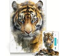 Puzzle de 1000 pièces représentant Un Tigre à l'aquarelle,Jeu de Concentration mentale sans Espace,Design ajusté,défi cérébral interactif pour la Maison (38x26cm)