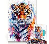 Puzzle de 1000 pièces représentant Un Tigre à l'aquarelle Jeu de réflexion créatif Découpe Nette Composants Robustes Idéal pour Les Voyages (38x52cm)