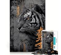 Puzzle de 1000 pièces représentant Un Tigre avec du Bambou et de la Calligraphie idéal pour Les Adolescents Jeu de logique Transparent Divertissement paisible découpe Parfaite et Surprise chaleureuse