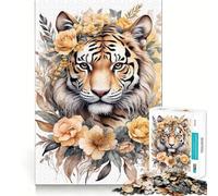 Puzzle de 1000 pièces représentant Un Tigre avec Un Arrangement Floral, idéal pour Adultes Jeu de logique et de Partage Bords Nets Cadeau Parfait 50x75cm