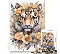 Puzzle de 1000 pièces représentant Un Tigre avec Un Arrangement Floral, idéal pour Adultes Jeu de logique et de Partage Bords Nets Cadeau Parfait 50x75cm