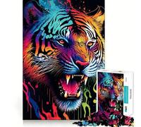 Puzzle de 1000 pièces représentant Un Tigre coloré, Un Adolescent, pour stimuler la mémoire, Un Design Relaxant et Lumineux, à Assembler et décorer au Mur 50x75cm