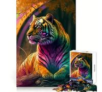 Puzzle de 1000 pièces représentant Un Tigre coloré, Un Adolescent, pour stimuler la mémoire, Un Design Lumineux et Relaxant, à Assembler et décorer au Mur 38x52cm