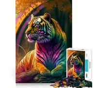 Puzzle de 1000 pièces représentant Un Tigre coloré, Un Adolescent, pour stimuler la mémoire, Un Design Lumineux et Relaxant, à Assembler et décorer au Mur 38x52cm