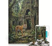 Puzzle de 1000 pièces représentant Un Tigre dans Un Temple Antique Jouet éducatif activité ludique et Anti-Stress renforçant l'amour au Sein du Couple 38x52cm