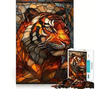 Puzzle de 1000 pièces représentant Un Tigre en vitrail, Un Jeu Difficile pour Adultes, Un Jouet Intelligent et Amusant, aux découpes précises, Un Cadeau Artistique 38x52cm
