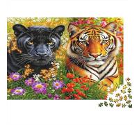 Puzzle de 1000 pièces représentant Un Tigre et Une panthère, en Carton 100% recyclé. Illustration Unique et Magnifique. Dimensions : 38 x 26 cm.