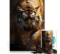 Puzzle de 1000 pièces représentant Un Tigre Sauvage, idéal pour Les Adultes Jeu de réflexion Anti-anxiété, Bords précis, Cadeau attentionné (50x75cm)