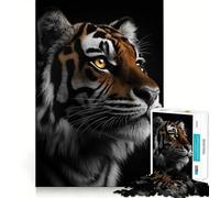 Puzzle de 1000 pièces représentant Un Tigre sur Fond Noir, idéal pour Adultes Améliore la mémoire, Passe-Temps, Bords précis, pour Les fêtes 38x26cm