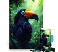 Puzzle de 1000 pièces représentant Un Toucan Noir dans Une forêt Tropicale Humide Découpe précise,Jeu de réflexion,Cadeau Facile et Amusant pour Un Anniversaire (38x26cm)