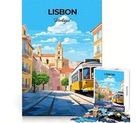 Puzzle de 1000 pièces représentant Un Tramway de Lisbonne,Portugal Activité relaxante et stimulante Découpe Nette Cadeau de Noël (38x26cm)