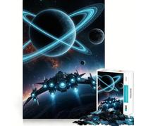 Puzzle de 1000 pièces représentant Un Vaisseau Spatial Devant Une planète à Anneaux, idéal pour Adultes Jeu de logique mentale, Doux et Relaxant, découpe Ferme, liste de souhaits du Père Noël 50x75cm