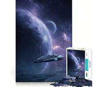Puzzle de 1000 pièces représentant Un Vaisseau Spatial survolant des planètes, idéal pour Adultes Jeu d'éveil, Anti-Stress et Cadeau élégant 38x52cm