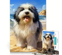 Puzzle de 1000 pièces représentant Un Vieux Bobtail sur la Plage, idéal pour Les Adolescents Jeu Intelligent et divertissant, Parfait pour se détendre et s'amuser (50x75cm)