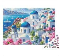 Puzzle de 1000 pièces représentant Un Village côtier de Santorin, avec Vue sur l'île. Jeu éducatif pour Adultes, décoration intérieure, défi,difficulté élevé, Cadeau d'anniversaire. 38 x 26 cm.