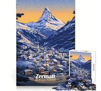 Puzzle de 1000 pièces représentant Un Village de Montagne à Zermatt en Suisse idéal pour Les Adolescents Parfait pour stimuler la mémoire se détendre et Profiter de Bords Nets Cadeau Festif (50x75cm)