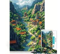 Puzzle de 1000 pièces représentant Un Village de Montagne avec rivière, idéal pour Adultes Jeu de logique et de détente Bords Lisses Cadeau Original (50x75cm)