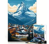 Puzzle de 1000 pièces représentant un village de montagne en Suisse à Andermatt idéal pour les adolescents et les jeunes Développe la mémoire passe-temps agréable bords nets cadeau de vacances 38x26cm