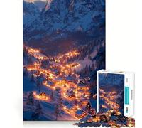 Puzzle de 1000 pièces représentant Un Village de Montagne enneigé la Nuit, idéal pour Les Adolescents Jeu de réflexion Relaxant, découpe soignée, Cadeau raffiné (50x75cm)
