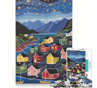 Puzzle de 1000 pièces représentant Un Village de pêcheurs animé la Nuit Jeu de Construction détente intellectuelle Cadeau Unique pour Un Anniversaire ou Noël 38x52cm