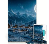 Puzzle de 1000 pièces représentant Un Village d'hiver au Clair de Lune Jeu de Stimulation Cognitive Amusant,sans bavures,pièces nettes et découpées,idéal pour Les fêtes et Les Loisirs d'intérieur