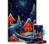 Puzzle de 1000 pièces représentant Un Village d'hiver de Nuit,idéal pour Les Adolescents Jeu Stimulant l'esprit,Assemblage Solide et sécurisé,activité de Partage en Famille ou Entre Amis (50x75cm)