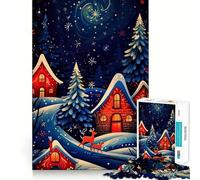 Puzzle de 1000 pièces représentant Un Village d'hiver de Nuit,idéal pour Les Adolescents Jeu Stimulant l'esprit,Assemblage Solide et sécurisé,activité Amusante en Famille Le Soir (38x26cm)