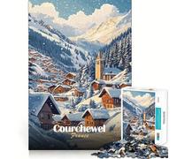 Puzzle de 1000 pièces représentant Un Village enneigé Courchevel, France, idéal pour Les Adolescents Jeu de logique et de Concentration, apaisant et aux découpes précises Cadeau Parfait (50x75cm)