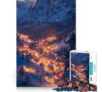 Puzzle de 1000 pièces représentant Un Village enneigé la Nuit, idéal pour Les Adolescents Un Jeu de réflexion apaisant et Relaxant, avec des Bords précis Un Cadeau Exceptionnel (38x26cm)