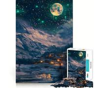 Puzzle de 1000 pièces représentant Un Village enneigé sous Un Ciel étoilé, idéal pour Adultes Casse-tête et Loisirs Domicile Cadeau d'anniversaire (38x52cm)