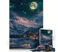 Puzzle de 1000 pièces représentant Un Village enneigé sous Un Ciel étoilé, idéal pour Adultes Casse-tête et Loisirs Domicile Cadeau d'anniversaire (38x52cm)