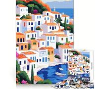 Puzzle de 1000 pièces représentant Un Village européen Abstrait Orange et Blanc,Illustration Minimaliste,idéal pour Les Adolescents Un Casse-tête Stimulant et créatif pour des Moments de détente