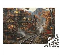 Puzzle de 1000 pièces représentant Un Village Steampunk,Un Train à Vapeur et Une Vieille Maison.Jeu éducatif pour Adultes, décoration élégante.Idéal comme Cadeau .Dimensions:52 x 38 cm.