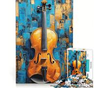 Puzzle de 1000 pièces représentant Un Violon Abstrait, Or et Bleu, Jeu Manuel pour entraîner Votre Cerveau et Vos Mains, avec des pièces de Formes aléatoires Parfaitement emboîtables 38x26cm