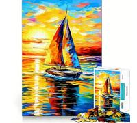 Puzzle de 1000 pièces représentant Un voilier au Coucher du Soleil, idéal pour Les Adolescents Jeu de logique et de Construction, Loisirs et Divertissement Découpe Lisse Cadeau Original (38x52cm)