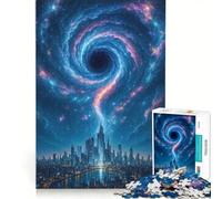 Puzzle de 1000 pièces représentant un vortex cosmique au-dessus d'une ville futuriste, jouet éducatif, course de vitesse manuelle, avec des pièces de formes aléatoires parfaitement emboîtables 50x75cm