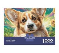 Puzzle de 1000 pièces représentant Un Welsh Corgi aux Fleurs Sauvages, encadrable et à la Toile Lisse. Idéal pour Les Adultes, ce Puzzle Anti-Stress est unee pour Les Jours de Pluie : 52 x 38 cm.