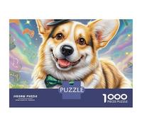 Puzzle de 1000 pièces représentant Un Welsh Corgi avec Un nœud Papillon Vert,Un Sourire éclatant.Les Adultes,ce Puzzle Robuste encadrable est Une relaxante et Amusante à Faire à la Maison:70 x 50 cm.