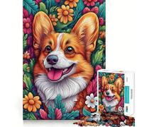 Puzzle de 1000 pièces représentant Un Welsh Corgi dans des Fleurs,idéal pour Les Adolescents Jeu de mémoire Amusant,Assemblage précis sans espaces,activité idéale pour Une soirée en Famille (38x26cm)