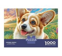 Puzzle de 1000 pièces représentant Un Welsh Corgi dans Un Champ de Fleurs, en Carton Lisse Mat.Adultes,ce Puzzle Anti-Stress est Une activité à Faire en Famille ou Entre Amis Les de Pluie,38 x 26 cm.
