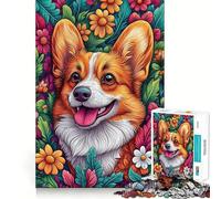 Puzzle de 1000 pièces représentant Un Welsh Corgi dans Un Champ de Fleurs,pour Adultes Jeu et de Coordination Découpe Laser pour Un Assemblage Parfait Activité enrichissante pour Les Jours de Pluie