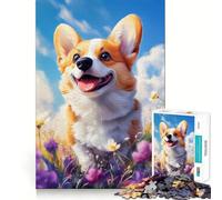 Puzzle de 1000 pièces représentant Un Welsh Corgi Souriant dans Un Bouquet de Fleurs (50x75cm) Jeu de réflexion pour Adultes Passe-Temps la Maison Bords Nets Joli Cadeau