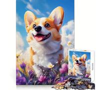 Puzzle de 1000 pièces représentant Un Welsh Corgi Souriant dans Un Bouquet de Fleurs (50x75cm) Jeu de réflexion pour Adultes Passe-Temps la Maison Bords Nets Joli Cadeau