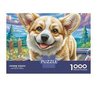 Puzzle de 1000 pièces représentant Un Welsh Corgi Souriant de côté,sous Une fenêtre ensoleillée.Les Adultes,ce Puzzle en Carton Lisse Mat est Une Anti-Stress Les et Un Moment Plaisir en:38 x 26 cm.