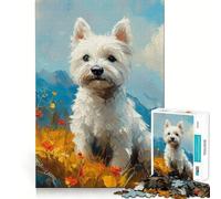 Puzzle de 1000 pièces représentant Un Westie dans Un Paysage de Montagne Fleuri,idéal pour Adultes Jeu de mémoire et,découpé au Laser pour Un Assemblage Parfait Cadeau Unique pour soulager Le Stress