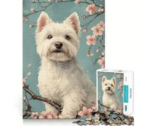 Puzzle de 1000 pièces représentant Un Westie et des Fleurs de Cerisier Jeu de Construction Solide et sécurisé,idéal pour Les fêtes et Les Loisirs d'intérieur (38x26cm)