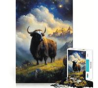 Puzzle de 1000 pièces représentant Un Yak dans Un Paysage montagneux avec Un Temple Exercice Mental Amusant,pièces précises et sans Couture,idéal pour Passer Le Temps (38x26cm)