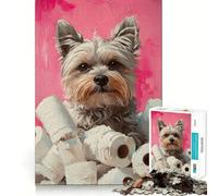 Puzzle de 1000 pièces représentant Un Yorkshire avec du Papier Toilette,idéal pour Les Adultes Découpe précise,Bords Lisses,activité captivante pour des soirées tranquilles (50x75cm)