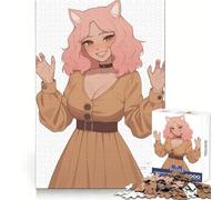 Puzzle de 1000 pièces représentant Une Adolescente aux Cheveux Roses Sexy et Une Chatte Idéal pour stimuler la mémoire se détendre et Profiter d'un Jeu apaisant Bords Nets