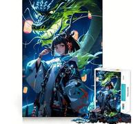 Puzzle de 1000 pièces représentant Une Adolescente avec Un Dragon Jeu de mémoire Système de Verrouillage sécurisé Pas de pièces Qui se détachent pour Les Voyages (38x52cm)